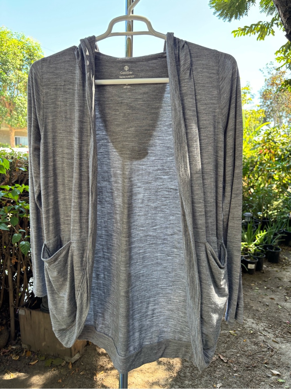 Coolibar Women’s Merino Wool Suntect UPF 50+ Open Front Hoodie Gray Size M